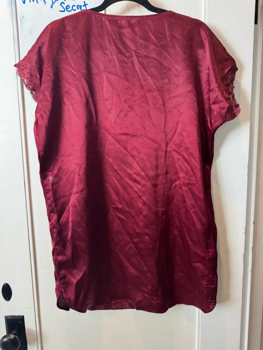 Vintage Satin Lace-Trim Nightdress - Burgundy by